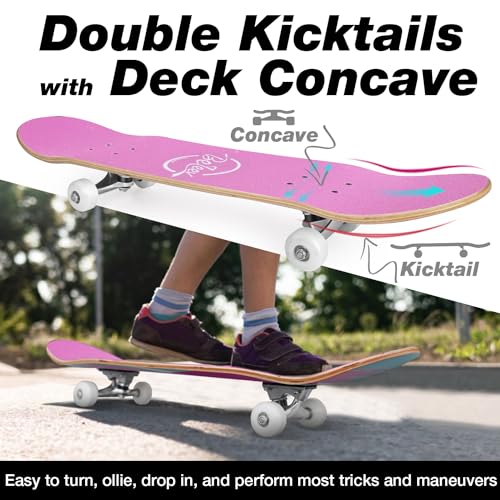BELEEV Light Pink Complete Skateboard for Beginners 31x8 Inch Kids Teens Adults