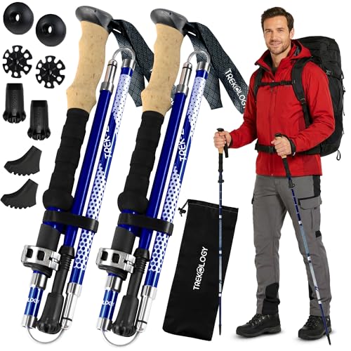 Adjustable Hiking Poles Set of 2 with EVA Grips - Blue, 115-135cm