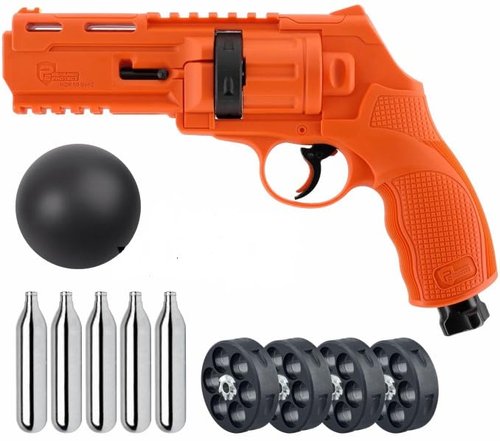 Umarex T4E P2P HDR 50 GEN 2 Self & Home Defense, Less Lethal .50 Cal Paintball Pistol Orange Limited Edition with 5X Mag .50 Cal, 5x12 g CO2 Tanks and Pack of 100x .50 Cal Black Rubber Balls Bundle