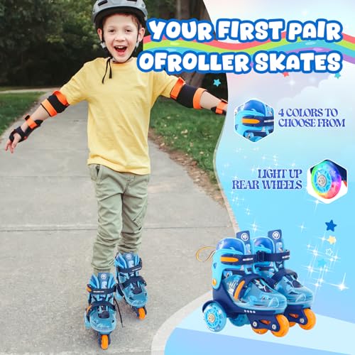 Kids Adjustable Dino Roller Skates with Glowing Wheels - XS-Small (8C-11C US)