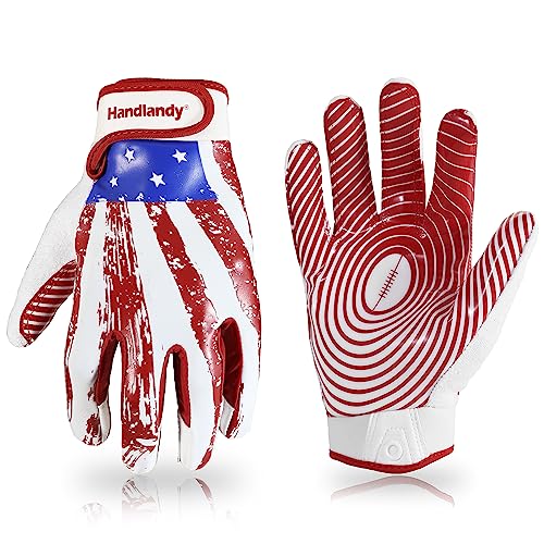 Youth Football Gloves for Boys Girls - Sticky Wide Receiver Gloves, Red, Small