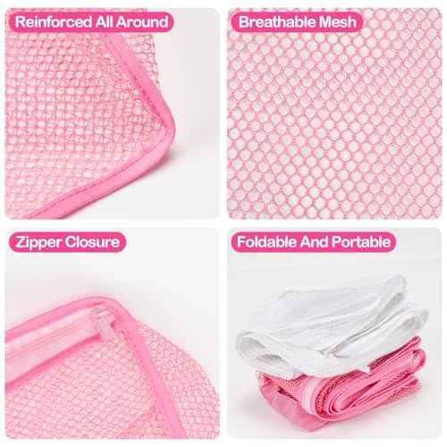 2 PCS Ball Pit Balls Bags - Storage Mesh Bag with Zipper Suitable for Storage,Sturdy and Durable,Large Size 17.7 x 11.8 x 13.7 Inches, Pink & White(Only Storage Bag,No Ball)