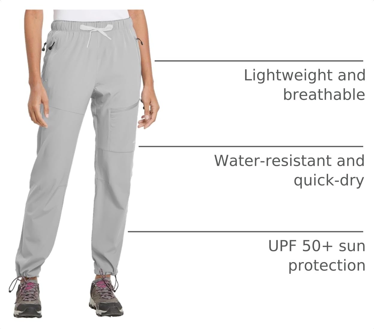 baleaf Women's Hiking Pants Quick Dry Lightweight Water Resistant Stretch Cargo Pants with Zipper Pockets Travel Camping 29''-Glacier Gray 2XL