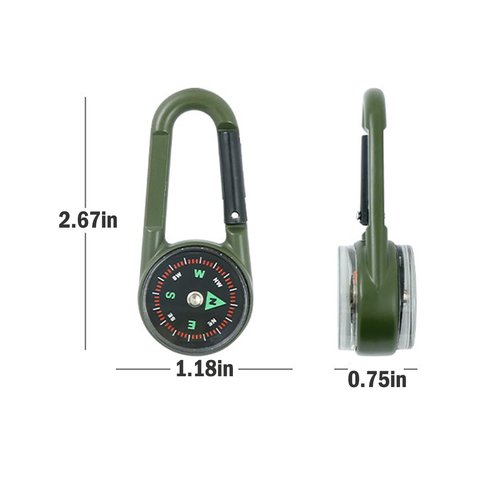 Compass Pocket Double-Sided Compass Carabiner Keychain Portable Outdoor Camping (Army Green)