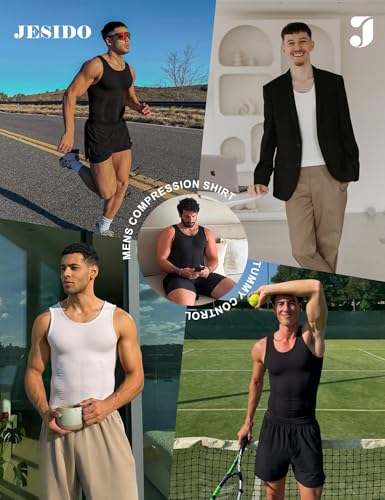 X-Large Compression Shirt Men Body Shaper Vest Workout Tank Top - Black & White