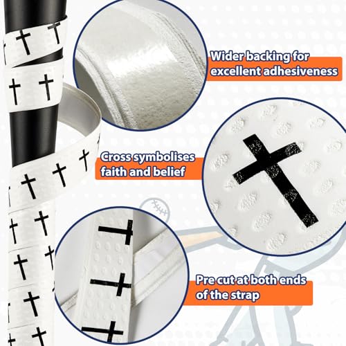 Religious Baseball Bat Grip Tape with Cross Design - White, 1.5mm Precut & Adhesive