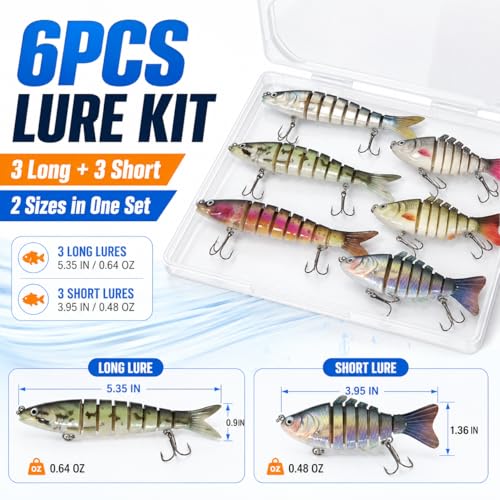 SANWEAL Multi Jointed Swimbaits Set - 6 Pieces, 2 Sizes for Bass Fishing