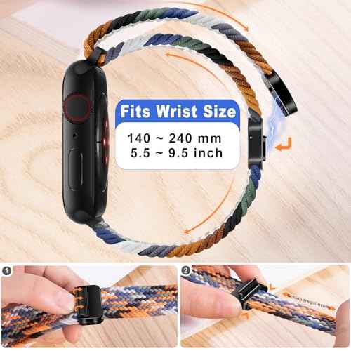 Braided Magnetic Bands Compatible with Fitbit Versa 4/Fitbit Versa 3/Sense 2/Sense 1,Soft Stretchy Elastic Nylon Sport Loop Strap for Women Men (Denim Blue)