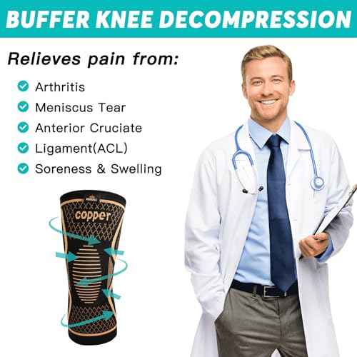 INDEEMAX Copper Knee Brace for Women Men Plus Size, 2 Pack Knee Compression Sleeve for Knee Pain, Arthritis, Running, Sports and Recovery Support, 2XL(26-28 Inch)
