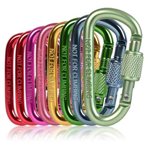 Carabiner Clip, Key Hooks for Keychain Aluminum D Ring Shape Carabiner, Key Chain Clip Hook, Keychain Clip, Multipurpose for Camping, Hiking, Backpacking or Other Outdoor Activities, 8PCS