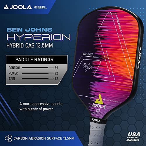 JOOLA Ben Johns Hyperion Pickleball Paddle - Select Raw Carbon Surface or Carbon Abrasion Surface for Increased Power and Spin - Elongated Grip Handle - Carbon Fiber Pickleball Paddle - USAP Approved