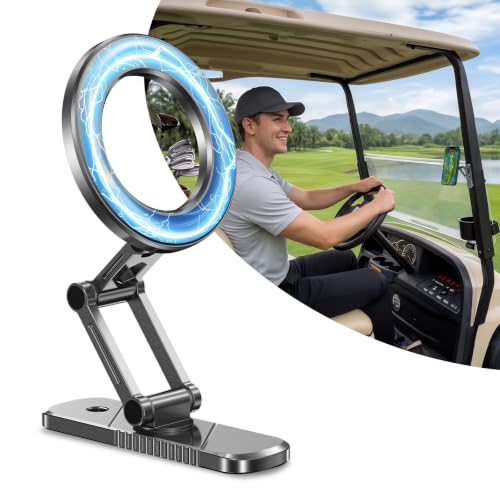 Magnetic Golf Cart Phone Holder Tri-Fold Mount Grey - Durable Alloy Design