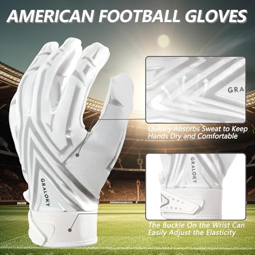 Football Gloves Men Women Boys Youth Super Grip X-Large White