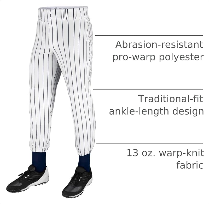 Champro Men's Triple Crown Pinstripe Baseball Pants – White, Navy, Medium