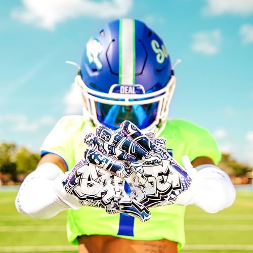 Adult Large Football Receiver Gloves - Graffiti Doom Pattern, Tight Fit, High-Grip