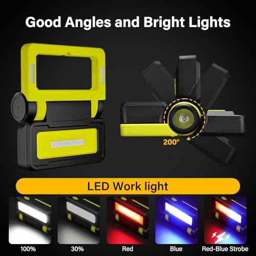 LED Work Light, Rechargeable Flashlight with COB Magnetic Lights, 1000LM Portable Light, 200¡ÆFoldable, 5+3 Modes, Waterproof Handheld Flashlights for Camping, Home, Car Repair, Emergency, Fishing