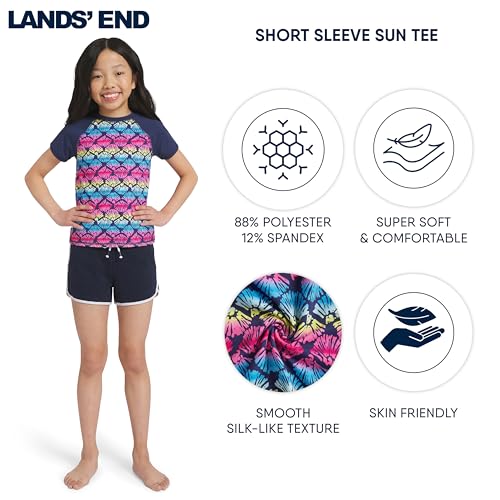 Girls' UPF 50+ Short Sleeve Sun Tee Rash Guard Shirt - Small Deep Sea Navy