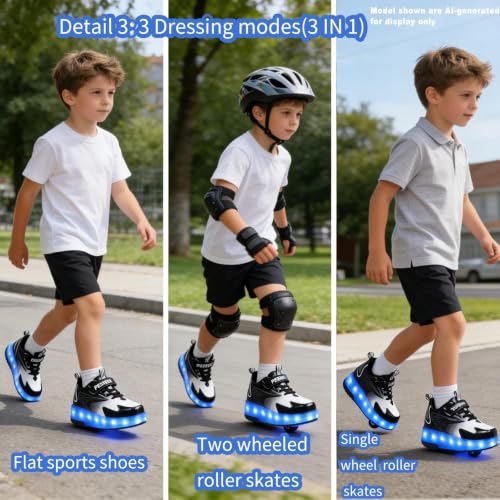 Kids Light-Up Roller Shoes with Sparkling Wheels - Little Kid Black