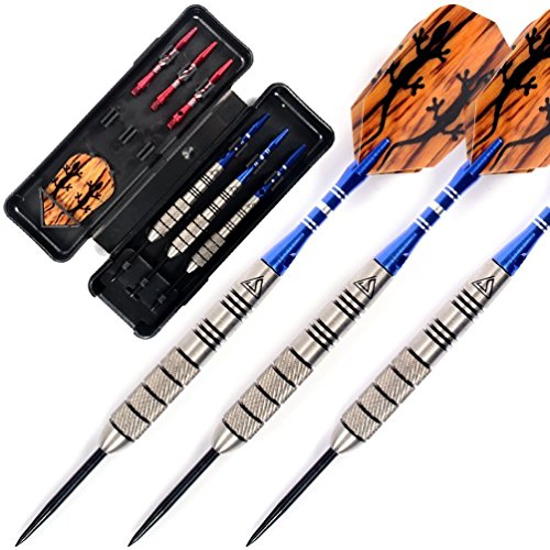 CUESOUL 26g Tungsten Steel Tip Darts with Black Case - Center Weighted, Hand Painted Rings