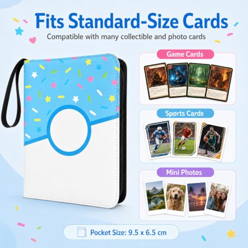 Blue Donut Card Binder for Trading Cards - Holds 400 Cards, Zipper Closure & Removable Pages