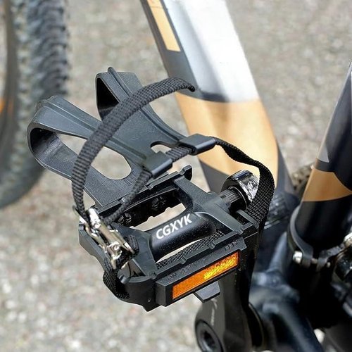 CGXYK Bike Pedals 9/16" Spindle with Adjustable Toe Cage Straps - Textured Surface for Road/Exercise/Gym Bicycles - Includes Mounting Hardware (Black)