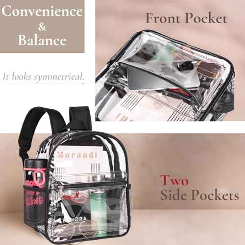 ZENPUNK Clear Backpack for Stadium Approved 12¡¿12¡¿6, See Through Bag, PVC Transparent Backpack for Festival Sport Event Concerts (BLK)