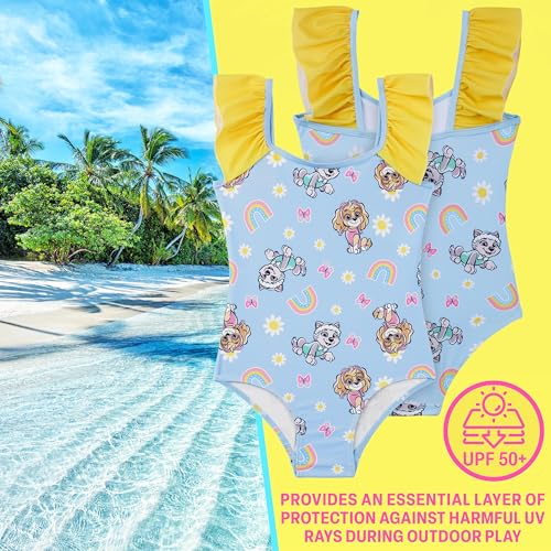 Girls Toddler Bluey & Paw Patrol Swimsuit - 2-3T One Piece Bathing Suit with Ruffle Shoulder UPF 50+