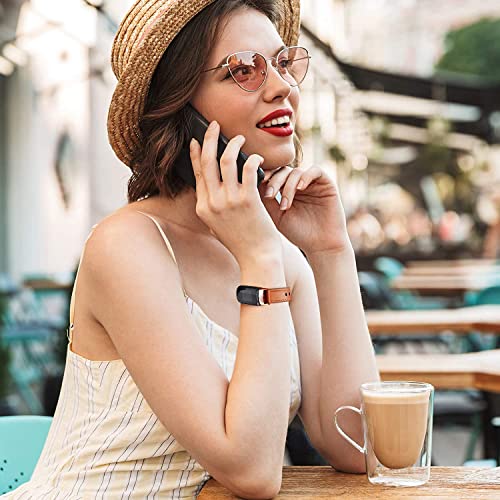 Elegant Slim Leather Watch Band for Fitbit Luxe - Rose Gold Brown