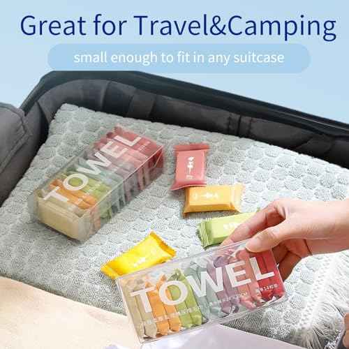 Disposable Compressed Towels, Portable Compressed Towel Tablets, 56Pcs Travel Wash Cloth, Thicker Super Absorbent Wash Cloths for Travel, Face Towel Ideal for Outdoor Camping Hiking (56Pcs)