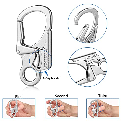Ahiller Dual Lock Carabiner Clip - Zinc Alloy Keychain for Outdoors, 1PCS Silver