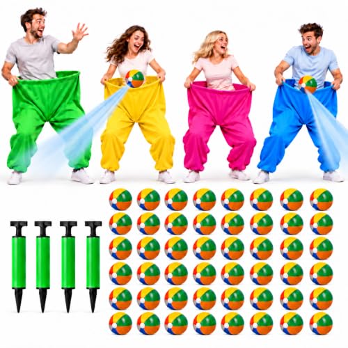 Outdoor Yard Game with Giant Pants and 48 Balls - Variation of Yellow, Green, Blue, Pink