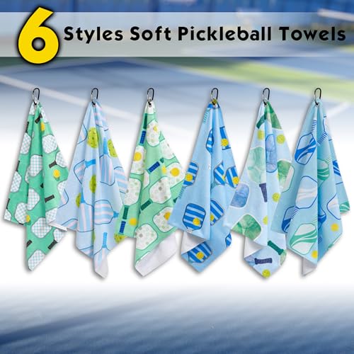 Turquoise Pickleball Towel Set - 6 Absorbent Fast Drying Hand Towels with Clip