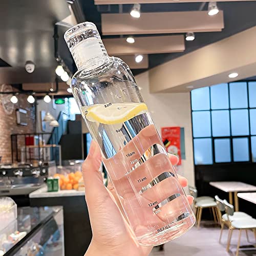 500ml Transparent Glass Water Bottle with Time Scale and Leakproof Lids - Creative Girls Drinking Cup