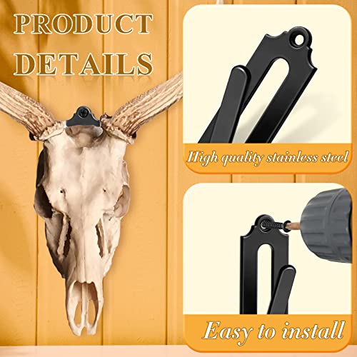 European Style Deer Skull Mount Hangers Set - Black Wall Hooks for Indoor Outdoor Display