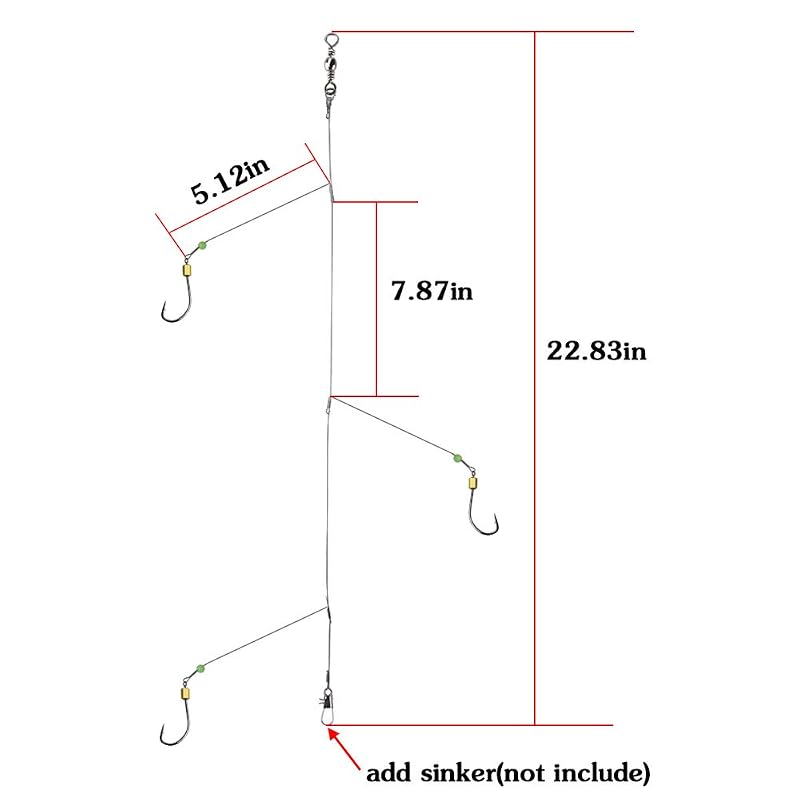 3-Pack 7-Strand Steel Wire Leader Rig with Swivels, Beads & Hooks - 22.8in Main Line, 14#