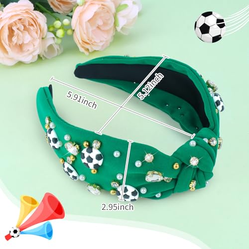Soccer Headbands for Women Crystal Embellished Wide Top Knot Headband - Green