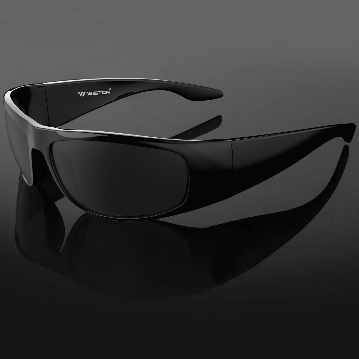 WISTON Wrap Around Sunglasses for Men Women Super Dark Blackout Sunglasses for Sensitive Eyes UV400 Protection W8005 Glossy Frame/Superdark Lens-61 Millimeters Non-Polarized