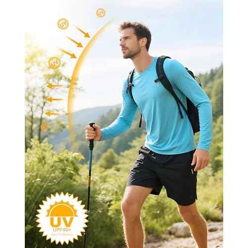 Runhit Men's UPF 50+ Sun Protection Shirts Long Sleeve UV Swim Shirt Fishing Hiking Running Rash Guard Quick Dry Lightweight