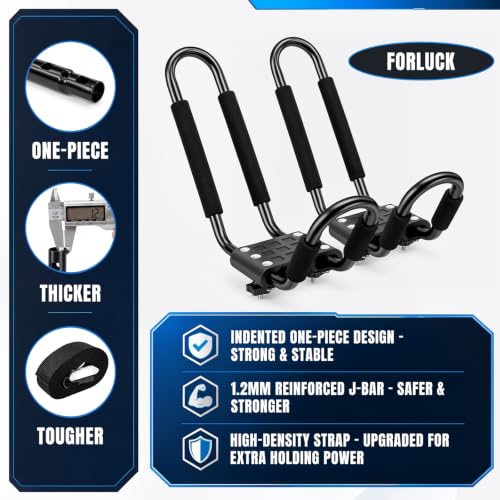 Forluck Black Kayak Roof Rack J-Bar Carrier - 1 Pair, Universal Fit, Heavy Duty