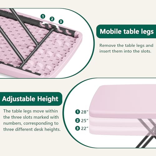 Pink Granite 30 Inch Adjustable Folding Table - Heavy Duty Utility Desk