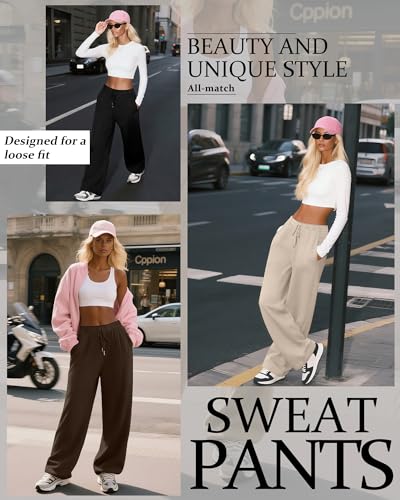 Women's Wide Leg Baggy Sweatpants 3 Pack - Black, Brown, Apricot Large