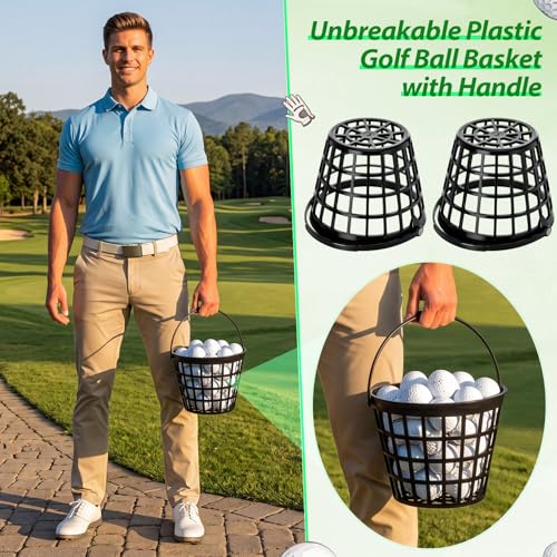 Teyva Daily Black 4-Pack Golf Ball Baskets - Holds 25 Balls, Unbreakable Plastic, Portable Range Practice Storage