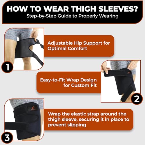 Adjustable Neoprene Thigh Brace for Men and Women – Black, One Size Up to 27"