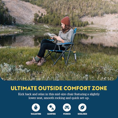 GCI OUTDOOR Kickback Rocker Camping Chair | Portable Folding Rocking Chair with Durable Armrests, Drink Holder & Relaxed Lowered Seat for Comfort ? Red