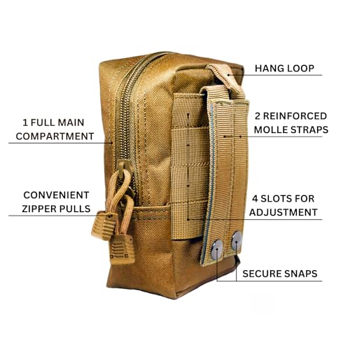 Tactical Molle Pouch with Double Straps Waterproof 6.5x4.75x2.5 Inches Brown
