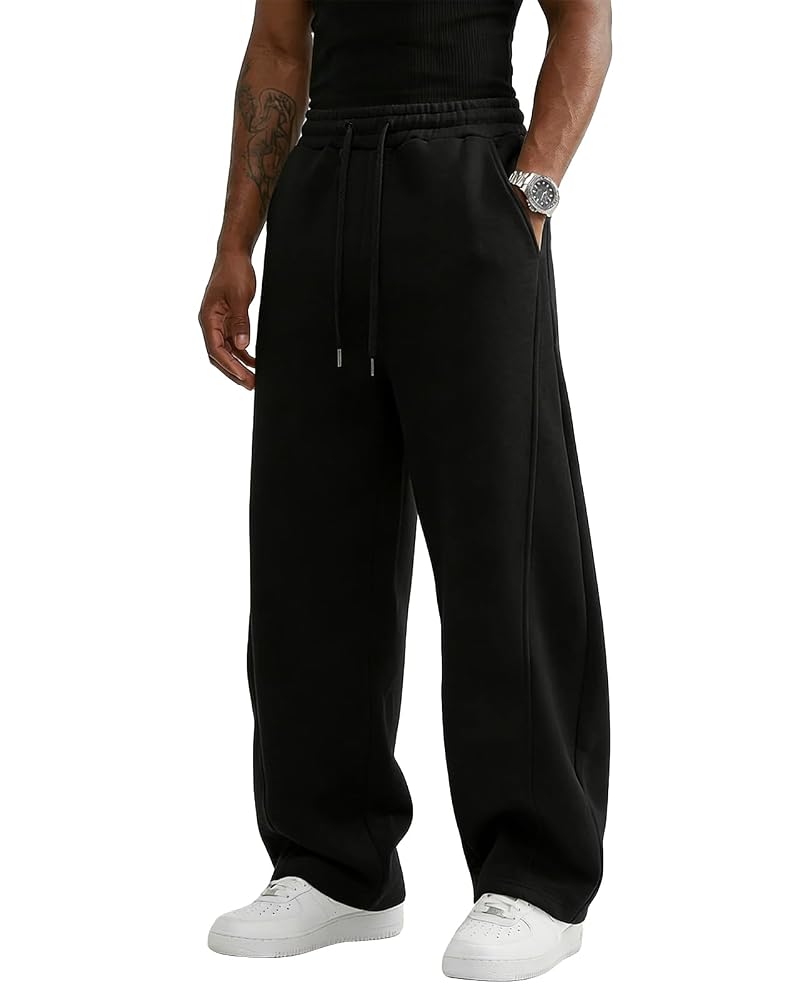 Wangdo Men's Baggy Sweatpants Wide Leg Lounge Pants – Black, Medium