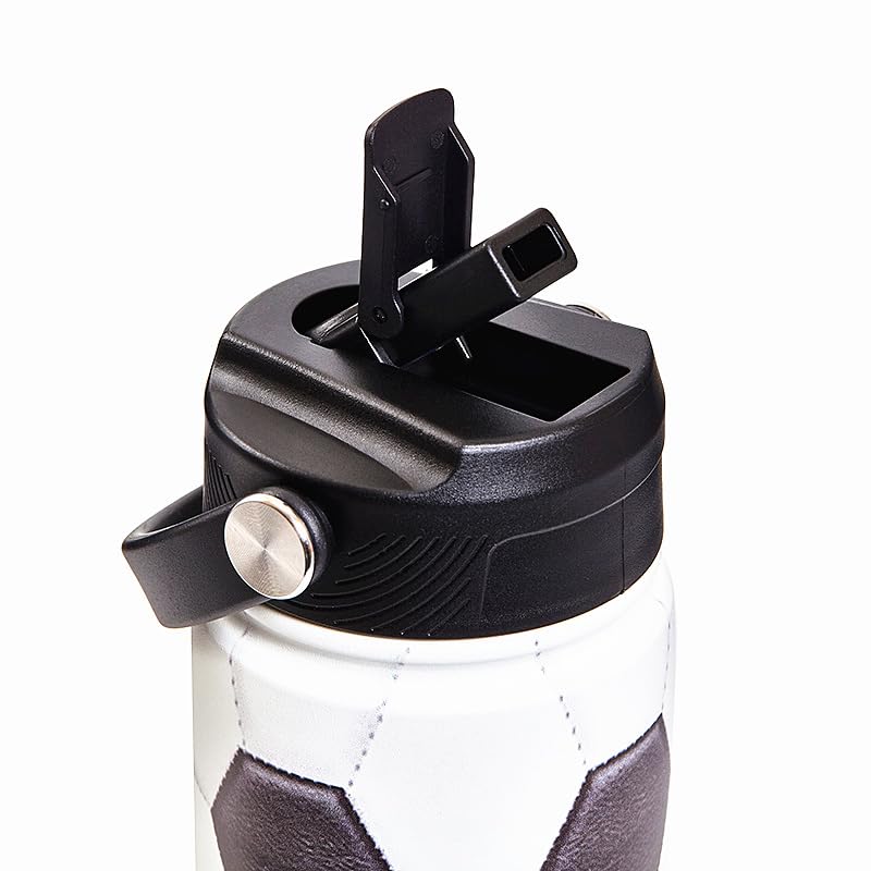 Kids Insulated Soccer Water Bottle - 18 Oz Leakproof Stainless Steel Sport Drink