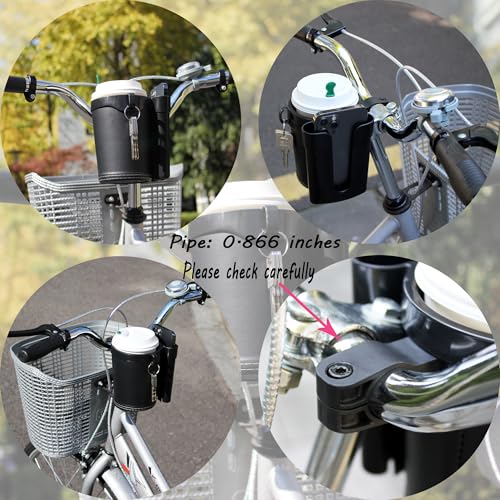 Bike Cup Holder with Phone & Key Storage - Black, Universal Mount for E-Bikes & Scooters