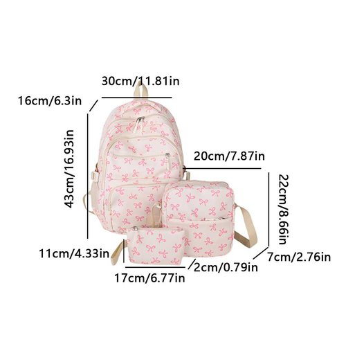 Cohawk Bow Backpack for Women Coquette Aesthetic Nylon Rucksack Cute Kawaii Backpack 3Pcs Set With Bow Pattern