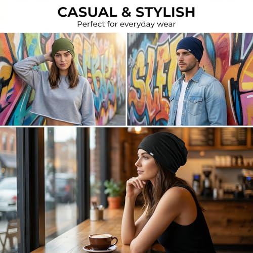 Longlong 2 Pack Summer Cooling Beanies - Breathable Skull Caps for Big Heads, Black & Army Green